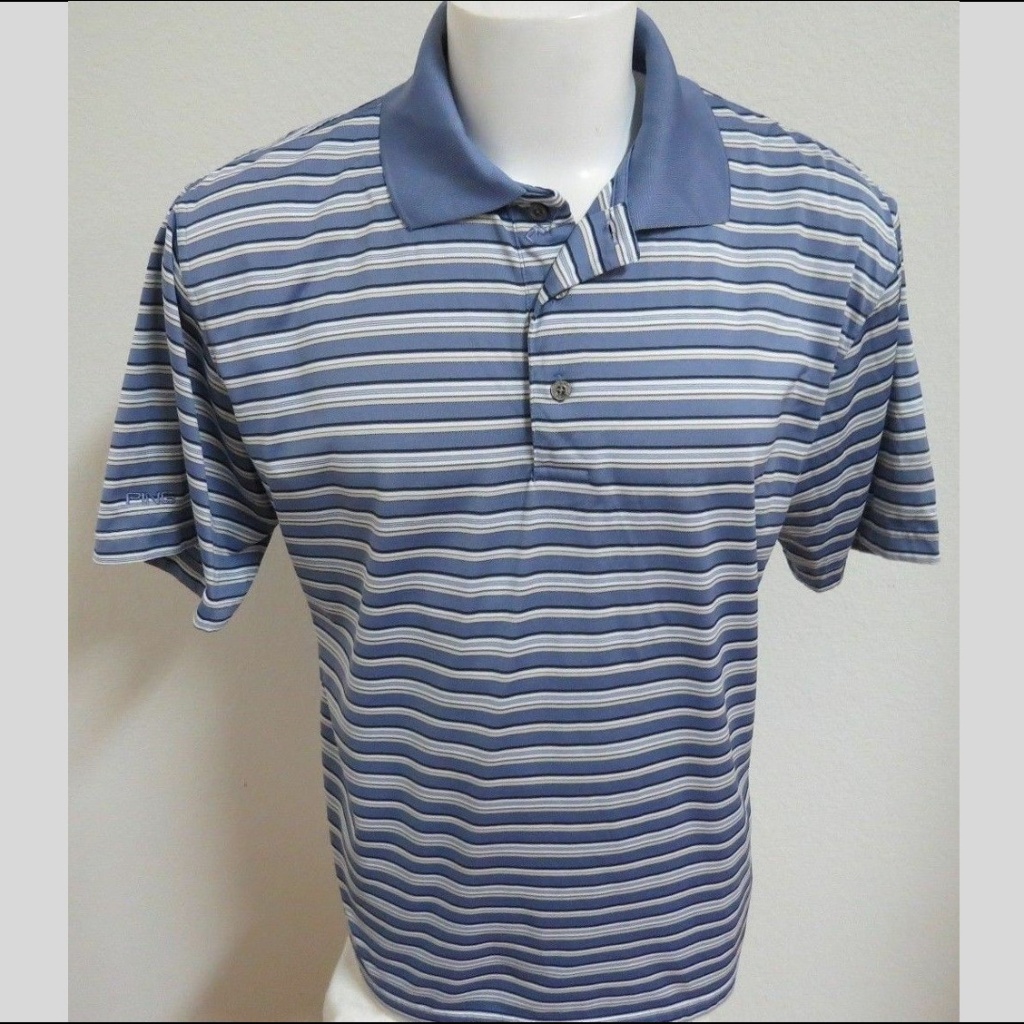Sz L Light Purple Striped Ping Mens Polyester #Ee Golf Polo Shirt